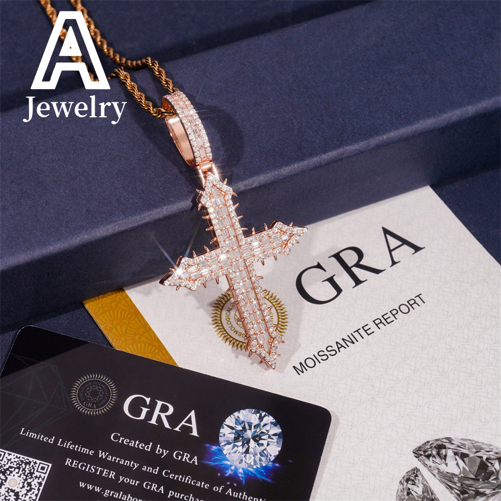 Ready to Ship Hip hop cross pendant 925 sterling silver moissanite pendant iced out shining cross pendant