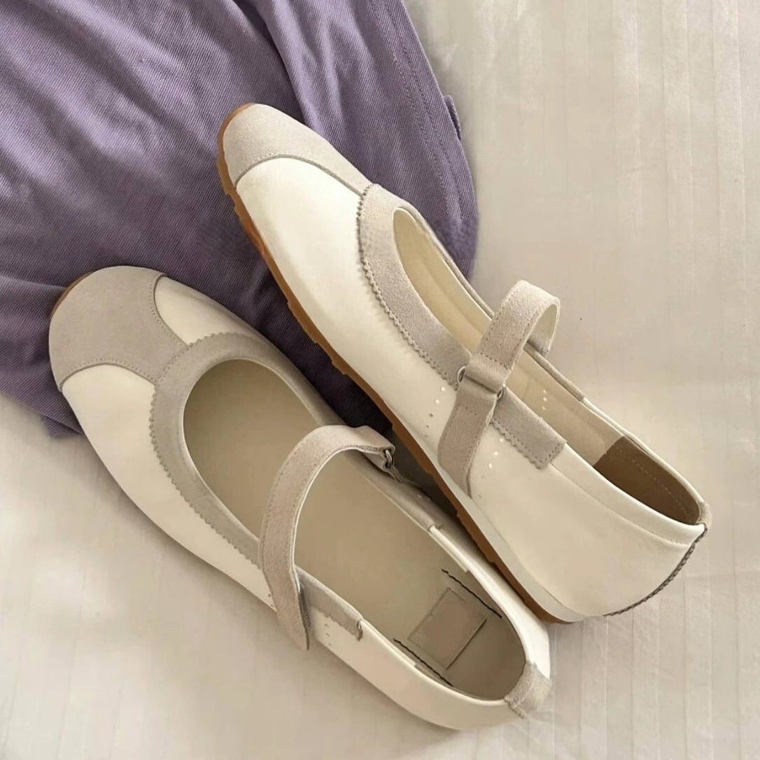 2025 New Spring Korean Edition Silver Ribbon Velcro Women's Ballet Single Shallow Multi functional Comfortable Designer Fashion Casual Shoes