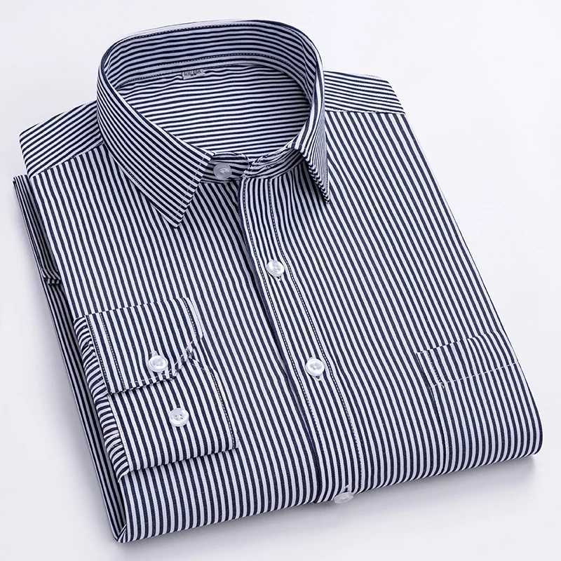 S~6XL Mens Formal Shirt Long Sleeve Oversized Office Solid Color Stripe Classic Edition Fashion Business White Shirt X250324