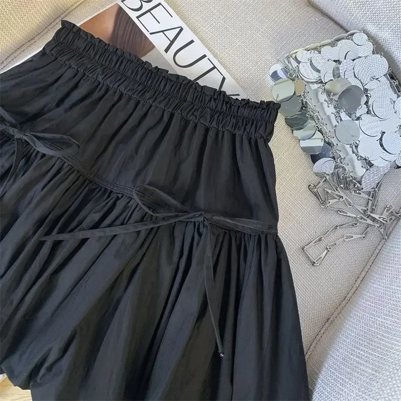 Y2K Bow White Mini Skirt for Women Cute Kawaii Pleated Fluffy Skirts Woman 2025 Summer Sweet High Wasit A-Line Streetwear Skirt 250322