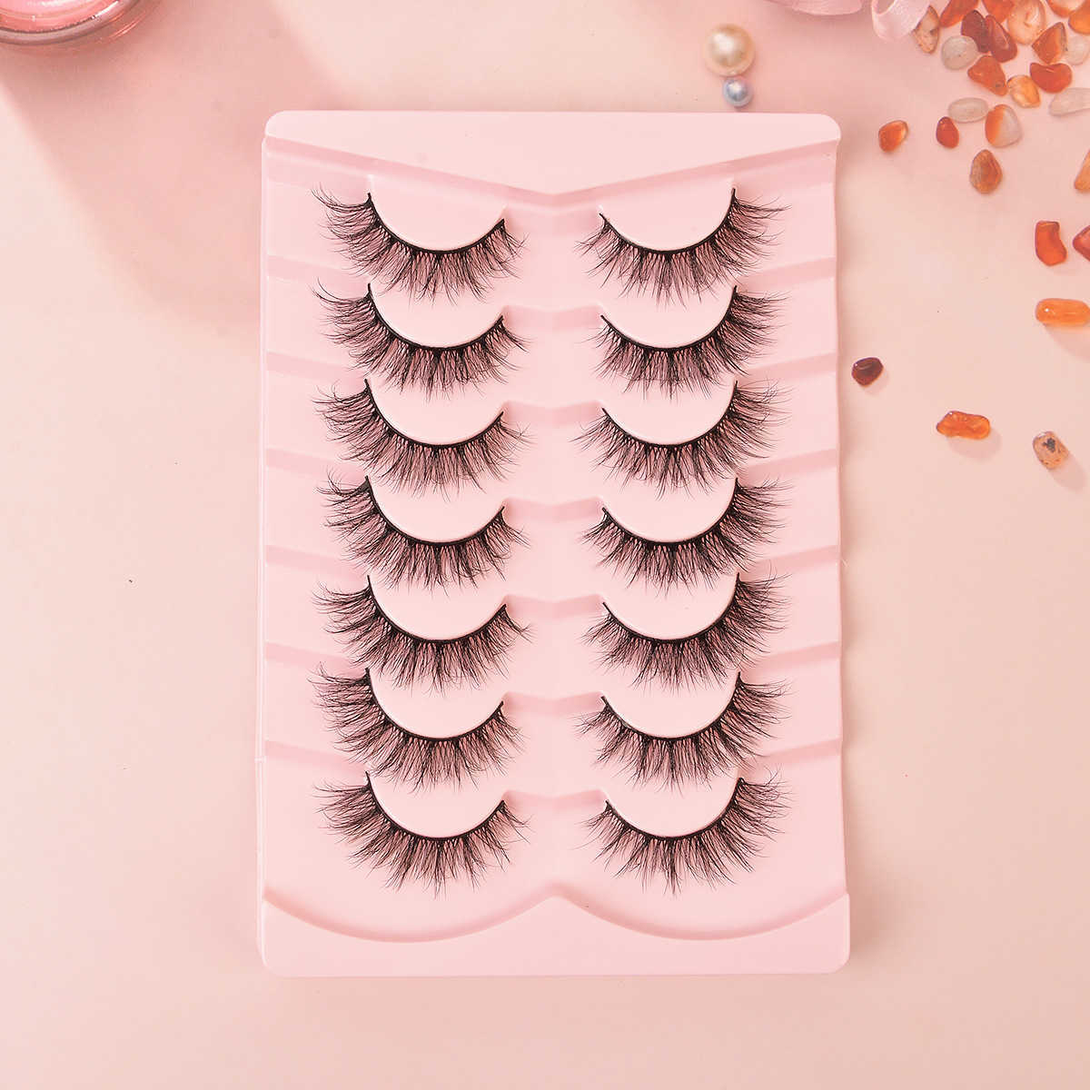 Flat fake eyelashes 7 pairs set elongated and naturally fluffy eyelashes at the end of the eye W250324