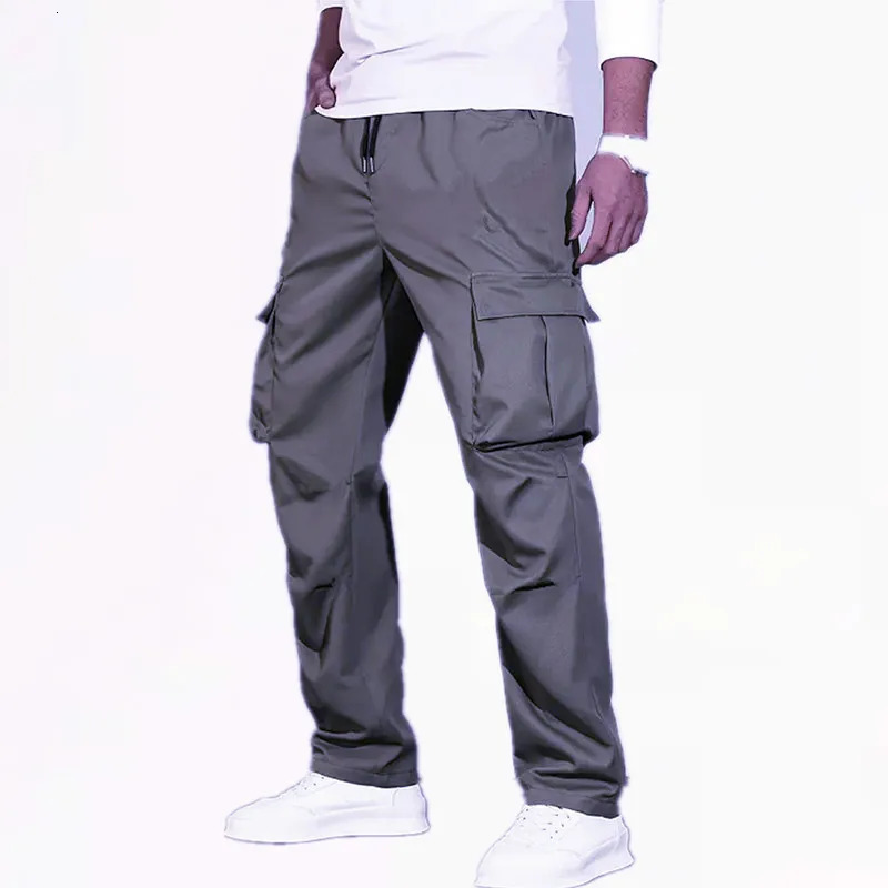 Mens multi pocket work pants retro casual from European and American street fashion s mens style 250322