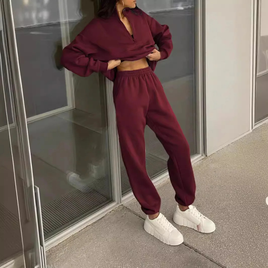 Women Autumn Winter Hoodie Sets Two Piece Sets Solid Pullover Zipper Hoodies And Pant Trousers With Pocket 2 PCS Set Sports Suit 250322