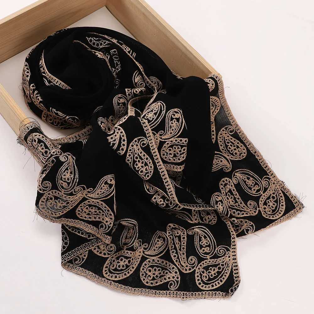 New ethnic style Muslim headscarf suitable for Wenlong Middle East black embroidered fabric womens fool womens Muslim veil Ramadan X250324