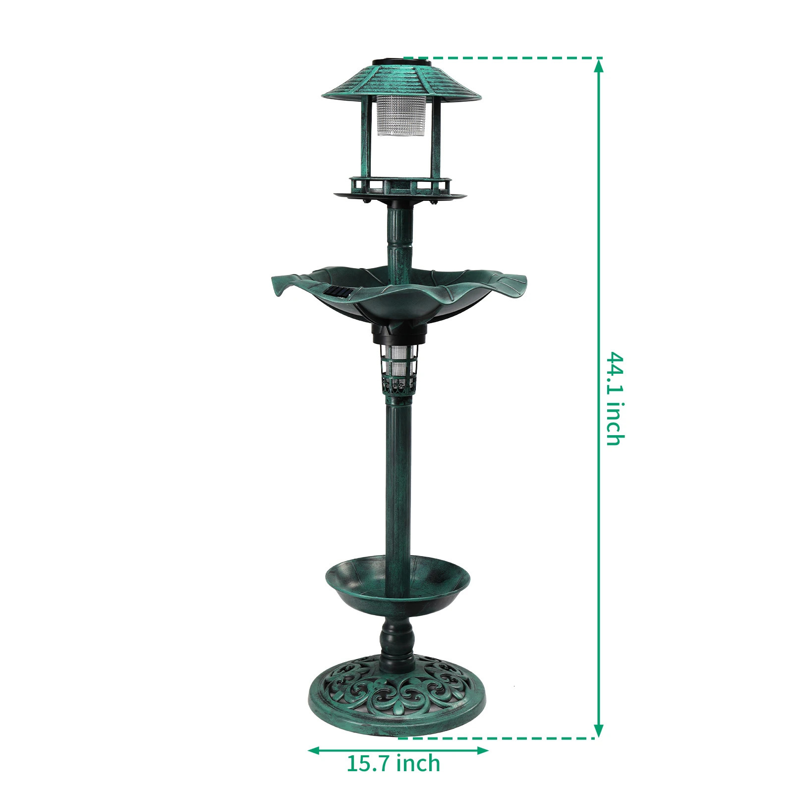 Outdoor solar light base bird bath resin fountain decoration with plants and feeder 250320