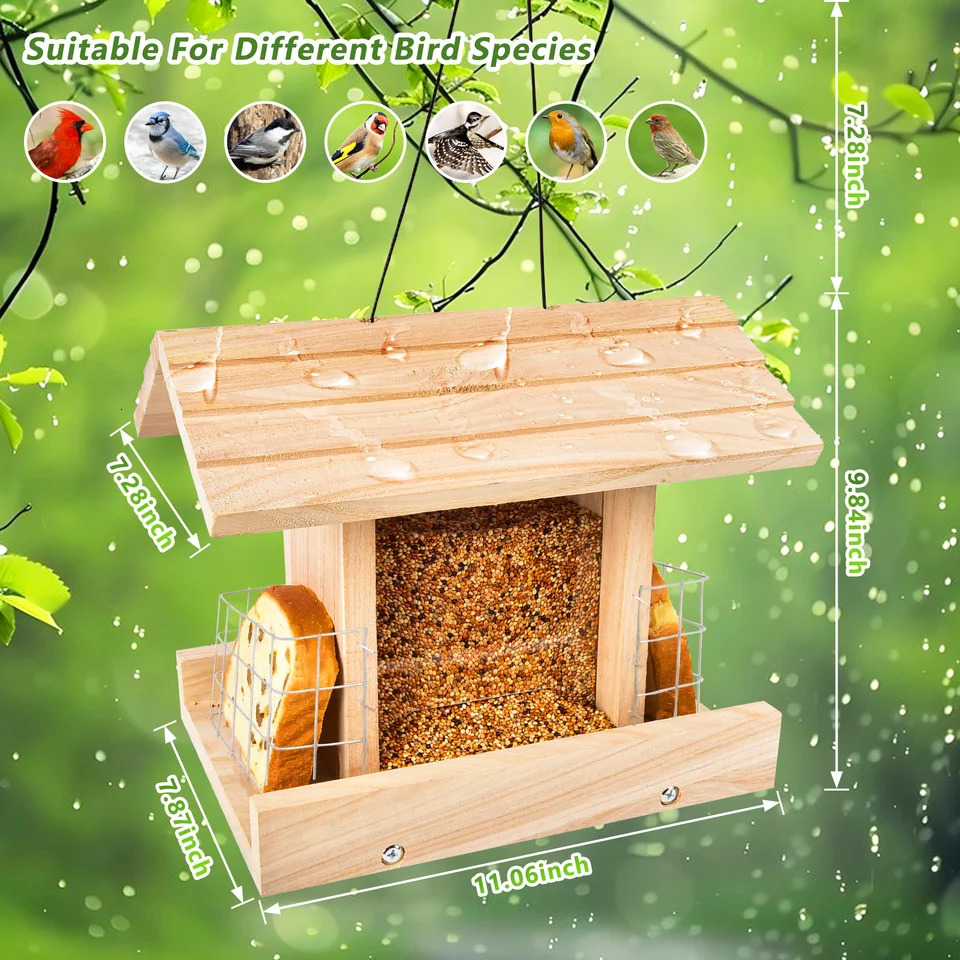 Bird Feeders For Outdoors Hanging Wooden Feeder Hopper Cardinal House Large With Suet Ho 250320