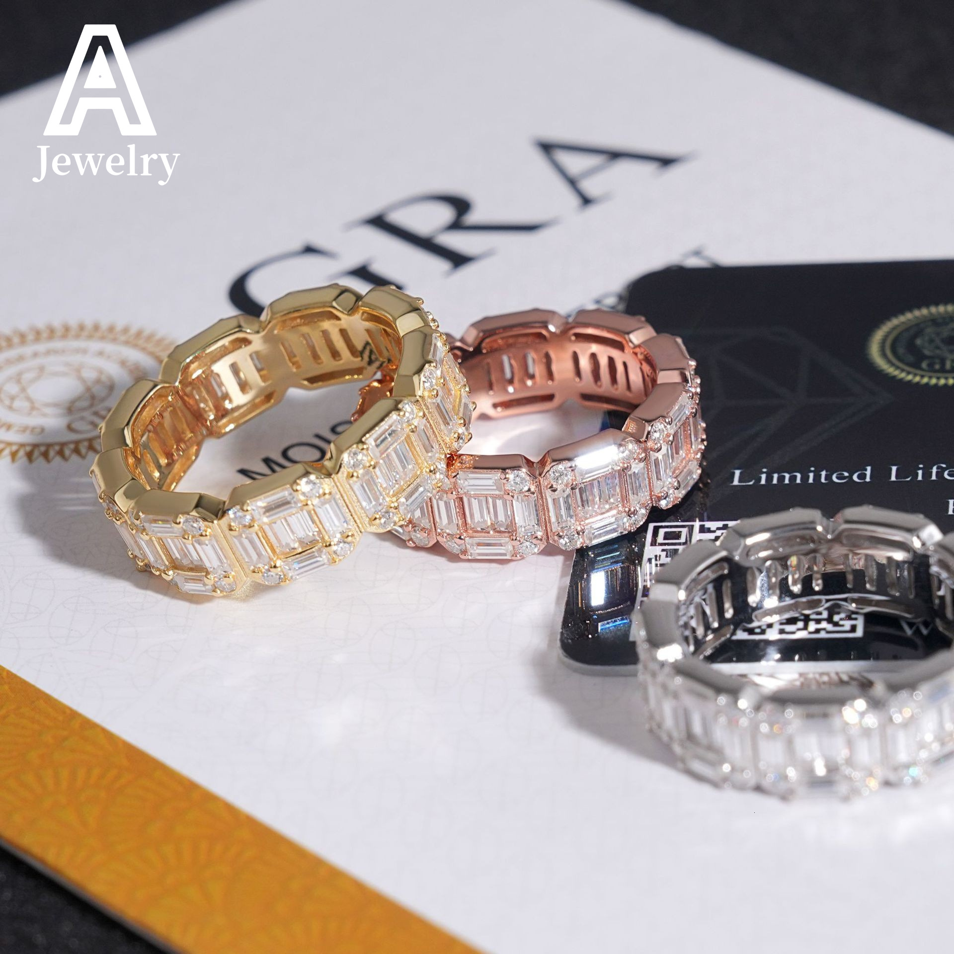 New Style unique flat line cut 925 sterling silver Moissanite ring for men and women Hip Hop set fashion rings