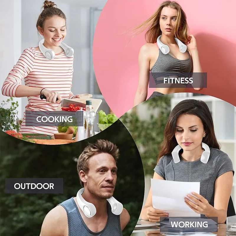 New Mini Neck Fan Portable Bladeless Suspension Neck 1200mAh Charging Air Cooler 3-speed Mini Summer Sports Fan Z250324