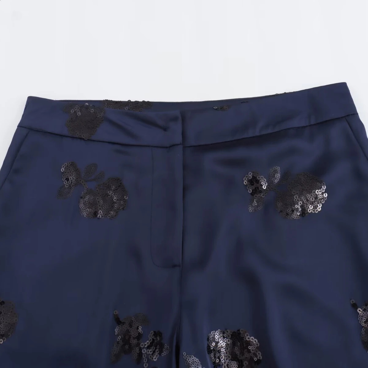 ZBZA Womens Sequined Kimono Long-sleeved Lapel Tie Side Slit Top High Waist Zipper Straight Pants Spring Summer Chic Suit 250324