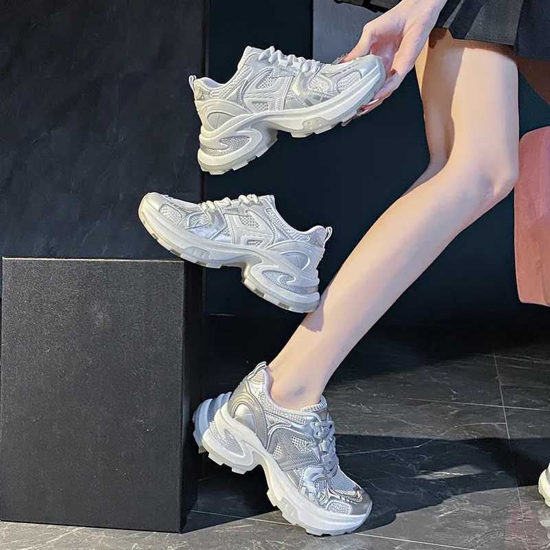 Moipeng womens shoes Sier thick soled casual shoes womens shoes lightweight breathable sports shoes Zapatos MujerXJ250324