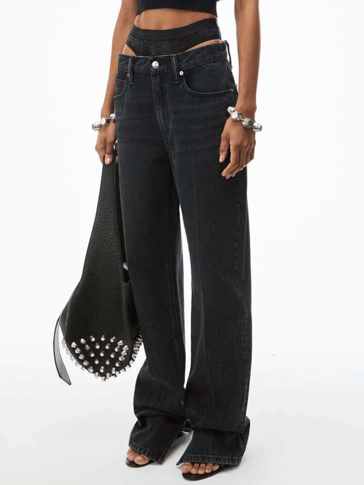 TWOTWINSTYLE Colorblock Street Straight Jeans For Women High Waist Spliced Button Sexy Denim Pants Female Fashion Style New