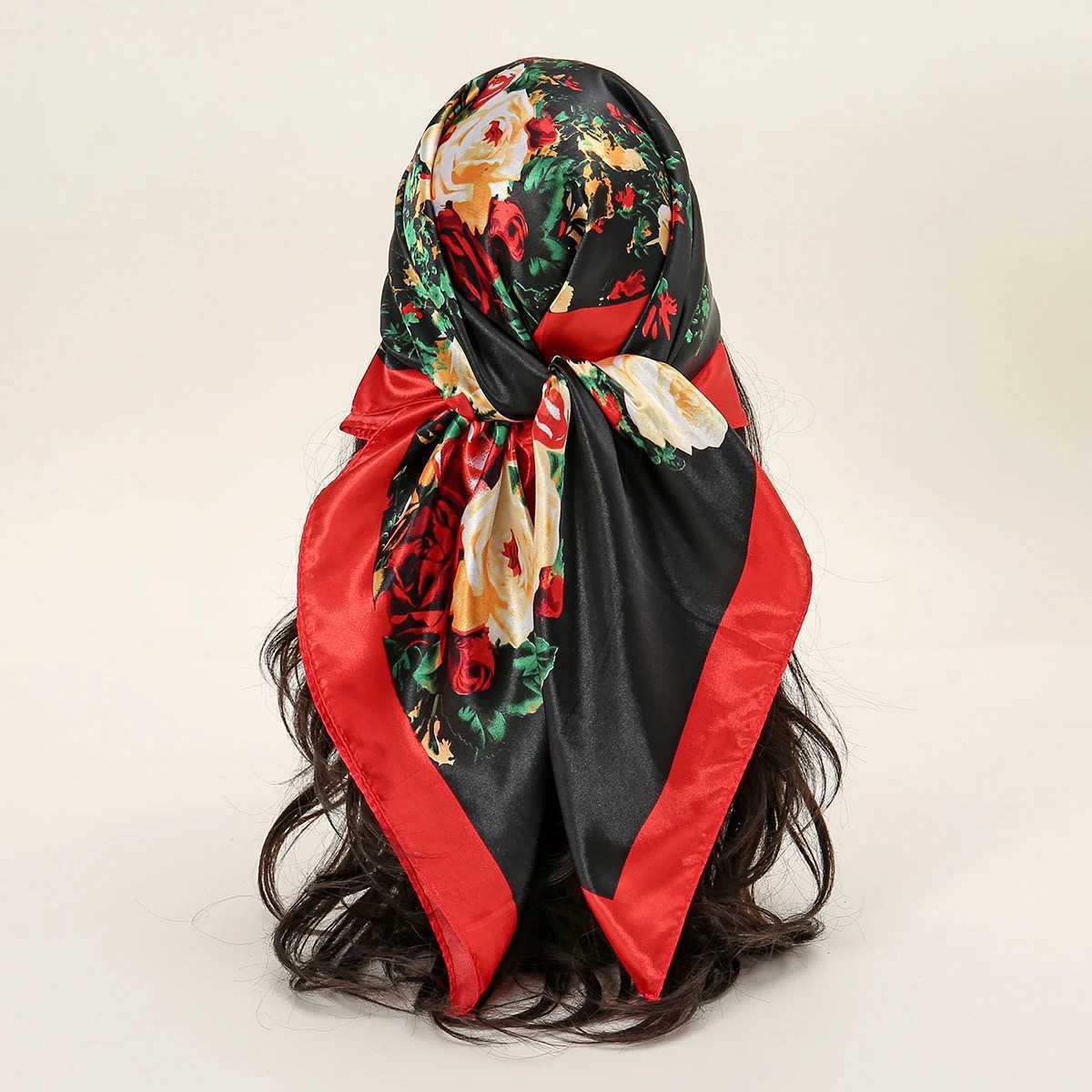Floral print dyed silk headscarf outdoor square scarf Muslim ribbon Popar 2024 Kerchief soft summer foard scarf X250324