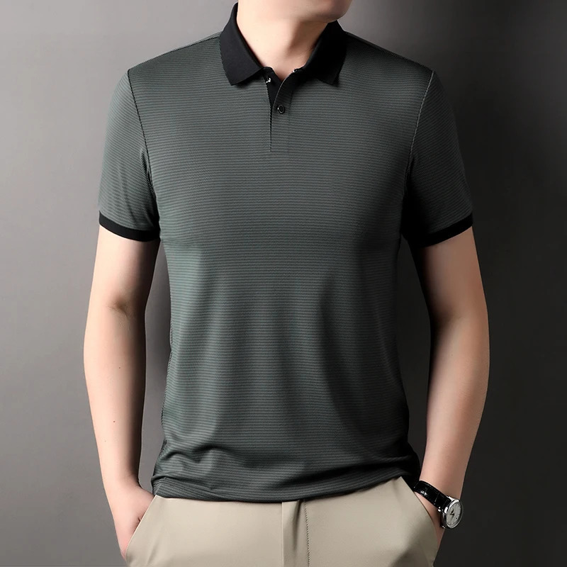 seamless mens polo shirt luxury summer short sleeved business casual high elasticity simple classical plain weave Tshirt 250312