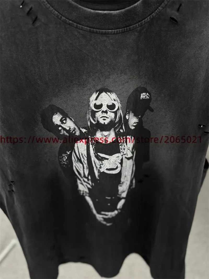 Hole Saint Retro Wash Sleeve Strapless Pattern T-shirt High Quality Heavy duty Fabric T-shirt Triple Top X250324