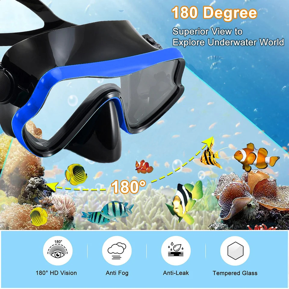 Mask Fin Snorkel Set Snorkel Gear for Adult Panoramic View Snorkel Mask Adjustable Dive Flipper Dry Top Snorkel and Travel Bag 250321