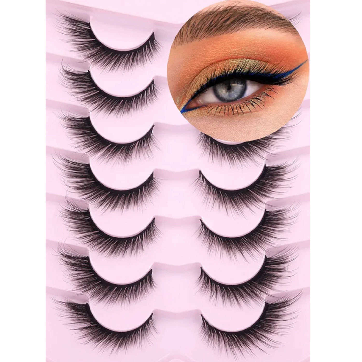 7 pairs of cat eye imitation mink false eyelashes elongated tail thick simulation on camera with fur eyelashes W250324
