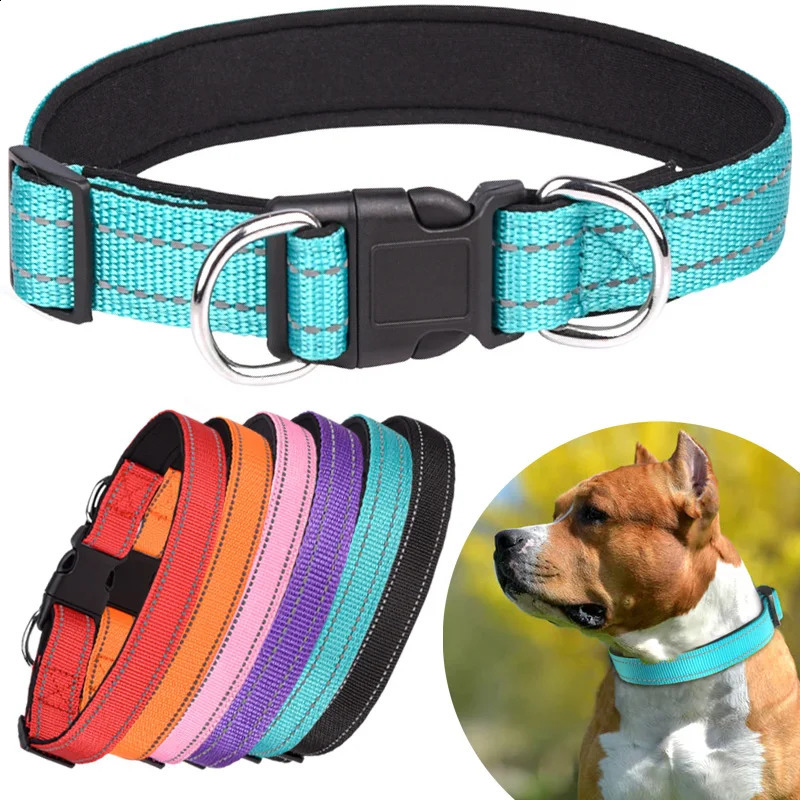Reflective Dog CollarSoft Neoprene Padded Breathable Nylon Pet Collar Adjustable for Medium Large Dogs Neck 25-60 Centimeter 250320