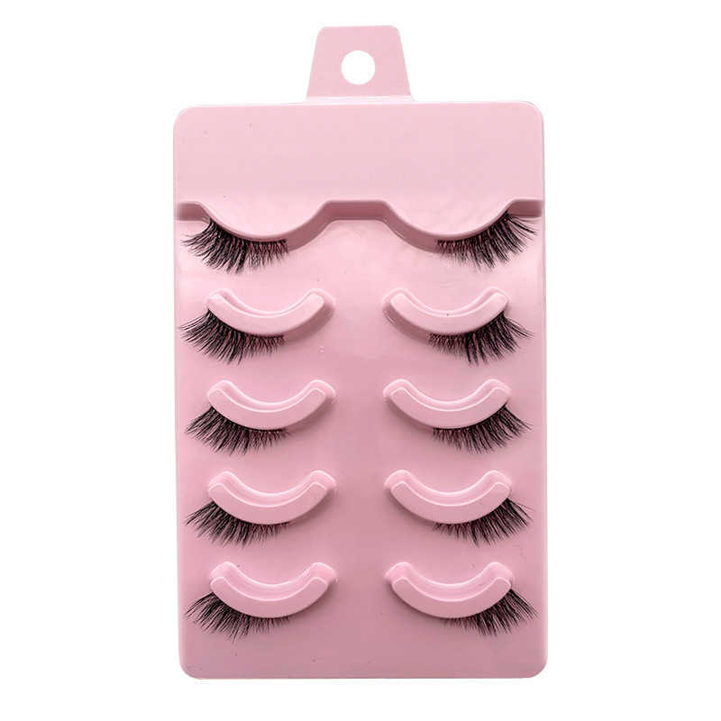 New product 5 pairs of half cut false eyelashes transparent stem elongated eye tail half eyes naturally thick eyelashes W250324