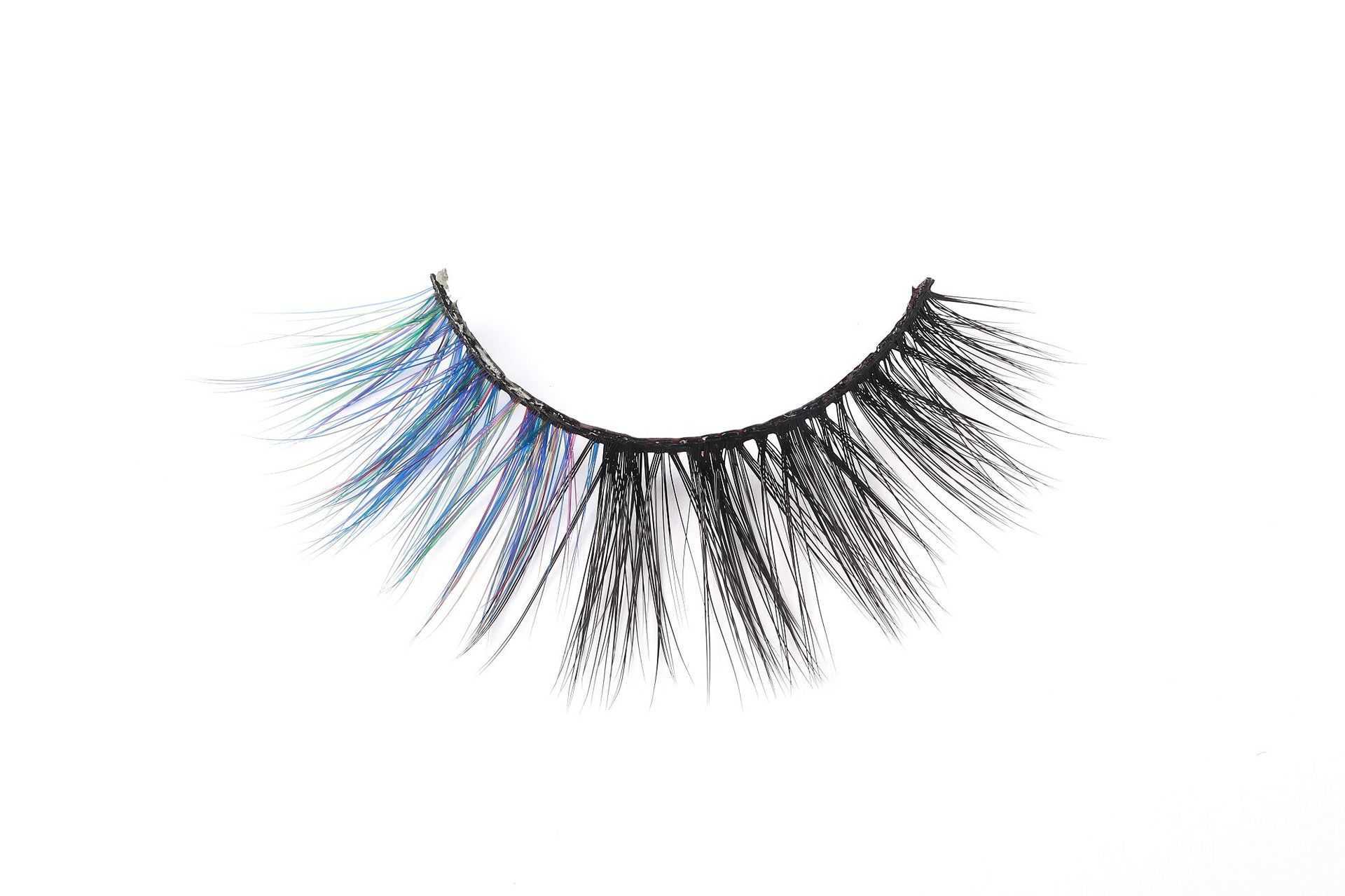 Mixed color black with color false eyelashes thick and curly exaggerated stage creative makeup W250324