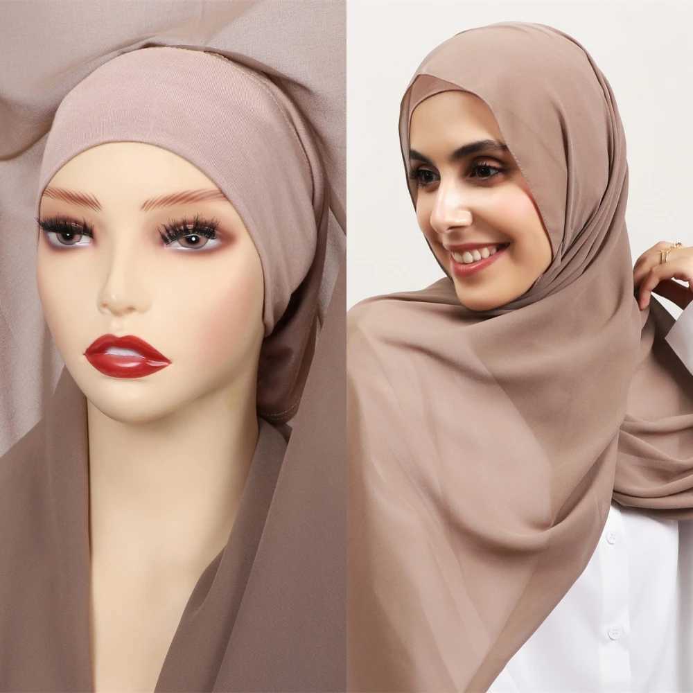 Hot S Premium instant chiffon headscarf with in seat magnet solid color easy to wear shawl packaging with bottom cap X250324