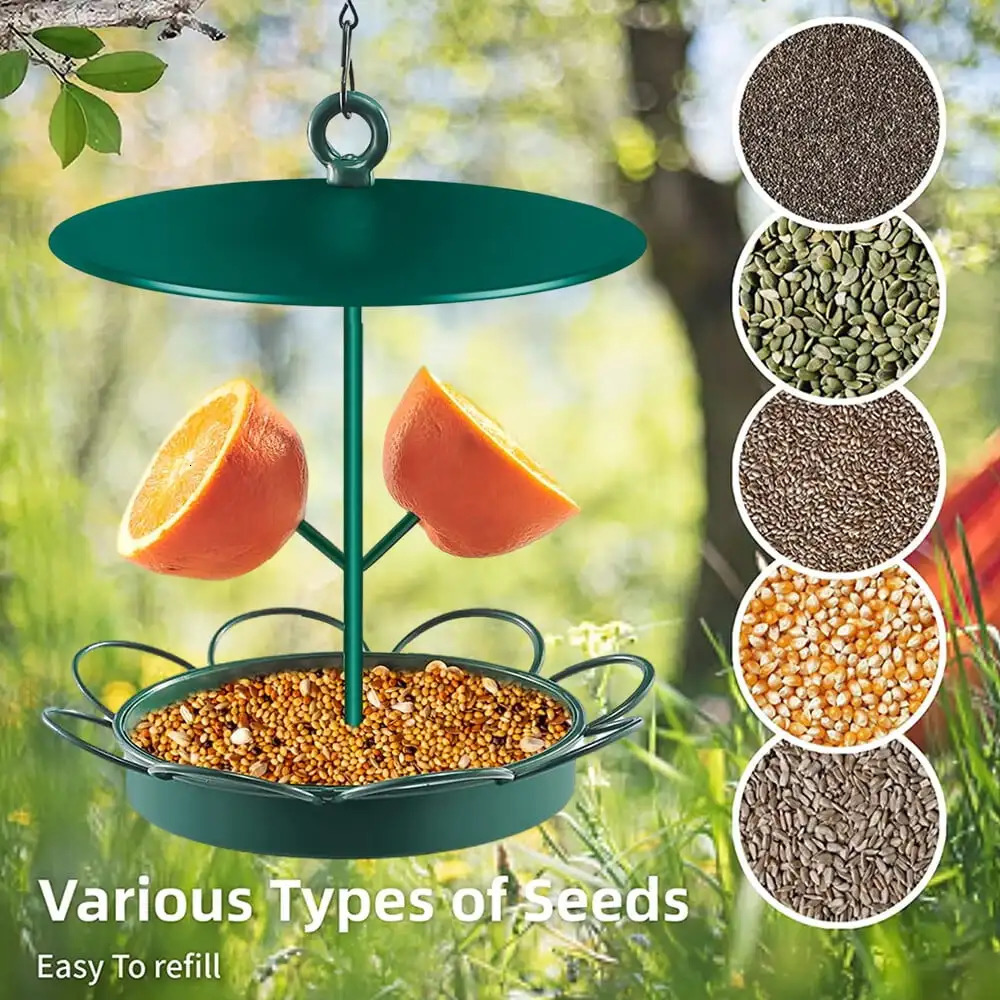 Metal Wild Bird Feeder for Outside Hanging Feeders with Hook 2LB Capacity Seed Birdfeeder Outdoors Garden Yard Green 250320