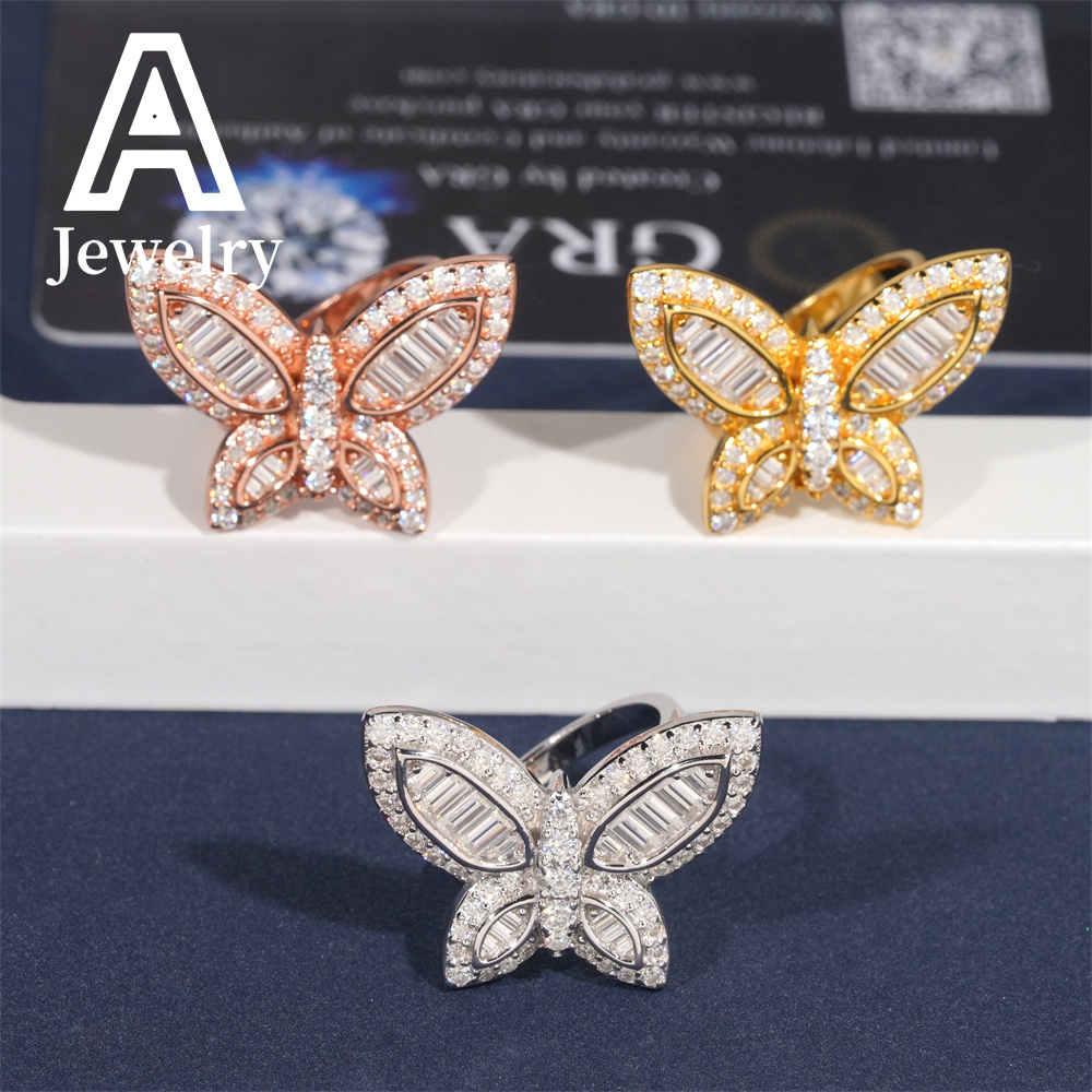 Hip Hop Fine Jewelry Butterfly Ring Moissanite Championship Ring 925 silver rings for Girl Women