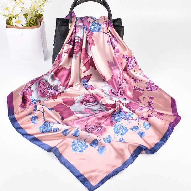 2023 New Fashion Edition Crystal Rose Pattern Printing High Quality 90 * 90 Color Ding Da Square Scarf with Spot Full X250324