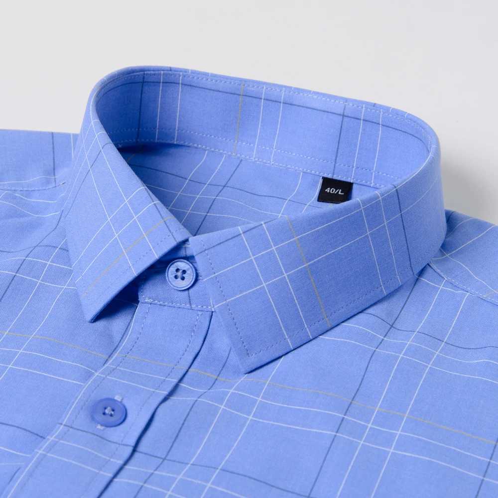 Mens fashionable checkered striped shirt with chest pocket casual lapel button up long sleeved dress all year round X2503241