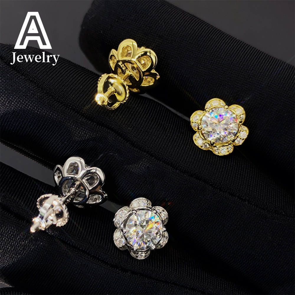 Moissanite Diamond Luxury Silver 925 Jewellery Earring Luxury Bridal Earrings Flower Stud Earrings For Women
