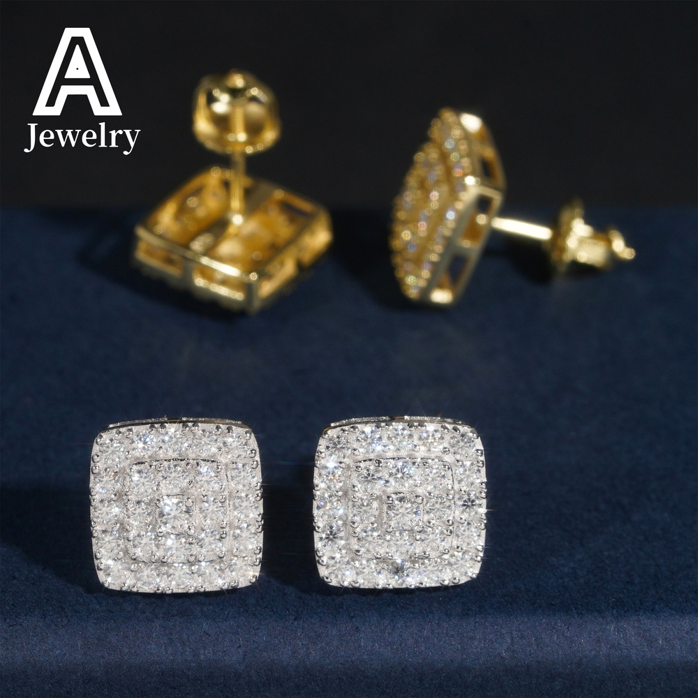 Hip Hop Jewelry Pass Diamond Tester Round Circle stud earrings VVS moissanite Ear Studs screw back earrings 925 Silver