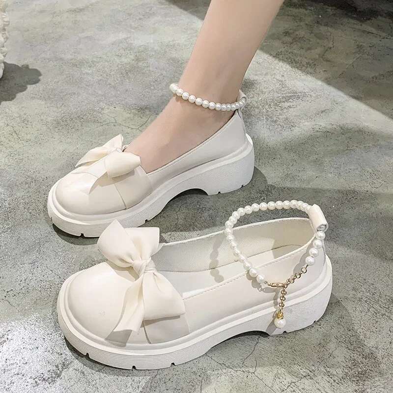Women Thick Platform Mary Janes Lolita Party Pumps Summer New Sandals Bow Chain Mujer Shoes Fashion Oxford atos