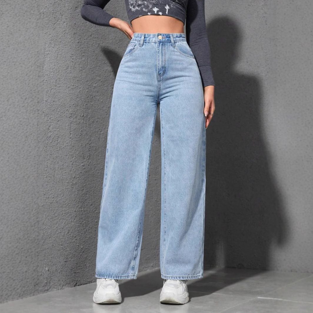 American wide leg jeans for women in the spring of 2025, washed with water, loose fit, slimming straight leg, floor length denim pants JEANS