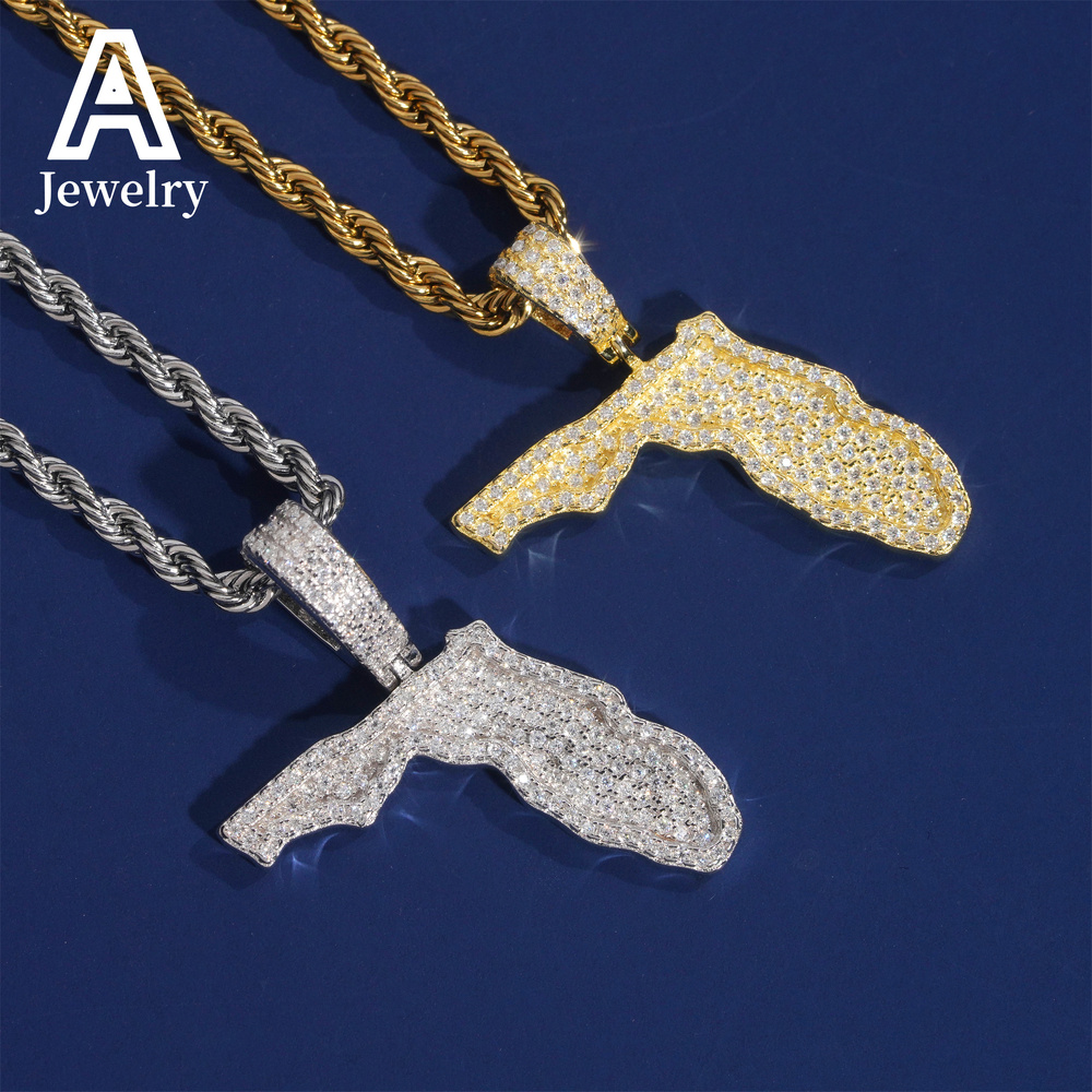 Custom map Pendant Hip Hop fashion jewelry Moissanite Pendant 925 sterling silver vvs Moissanite hot sale