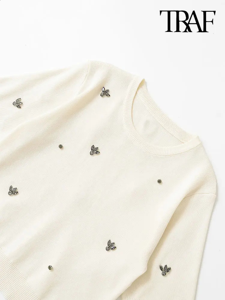 TRZA Women Fashion Jewel Bead Knit Top And High Elastic Waist Mini Skirt Female Two Piece Sets Mujer 250324