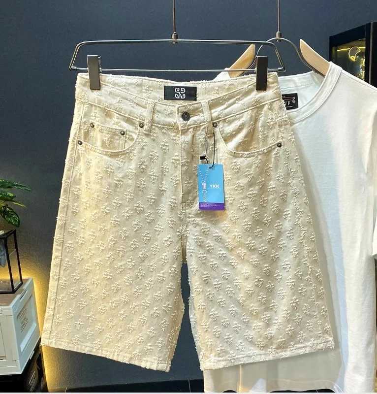 2024 Summer Black Laundry Denim Shorts Mens Jeans Shorts Designer Street Fashion Loose Straight Leg Mens Fifth Pair PantsT250324