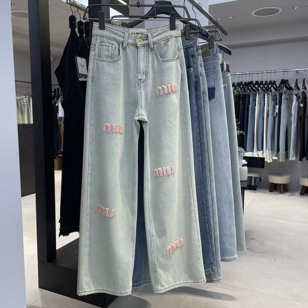 Spring 2025 New Embroidered High Waist Slimming Elegant Fashion All-match Loose Comfortable Casual Denim Wide Leg Pants for Women High-end S-2XL