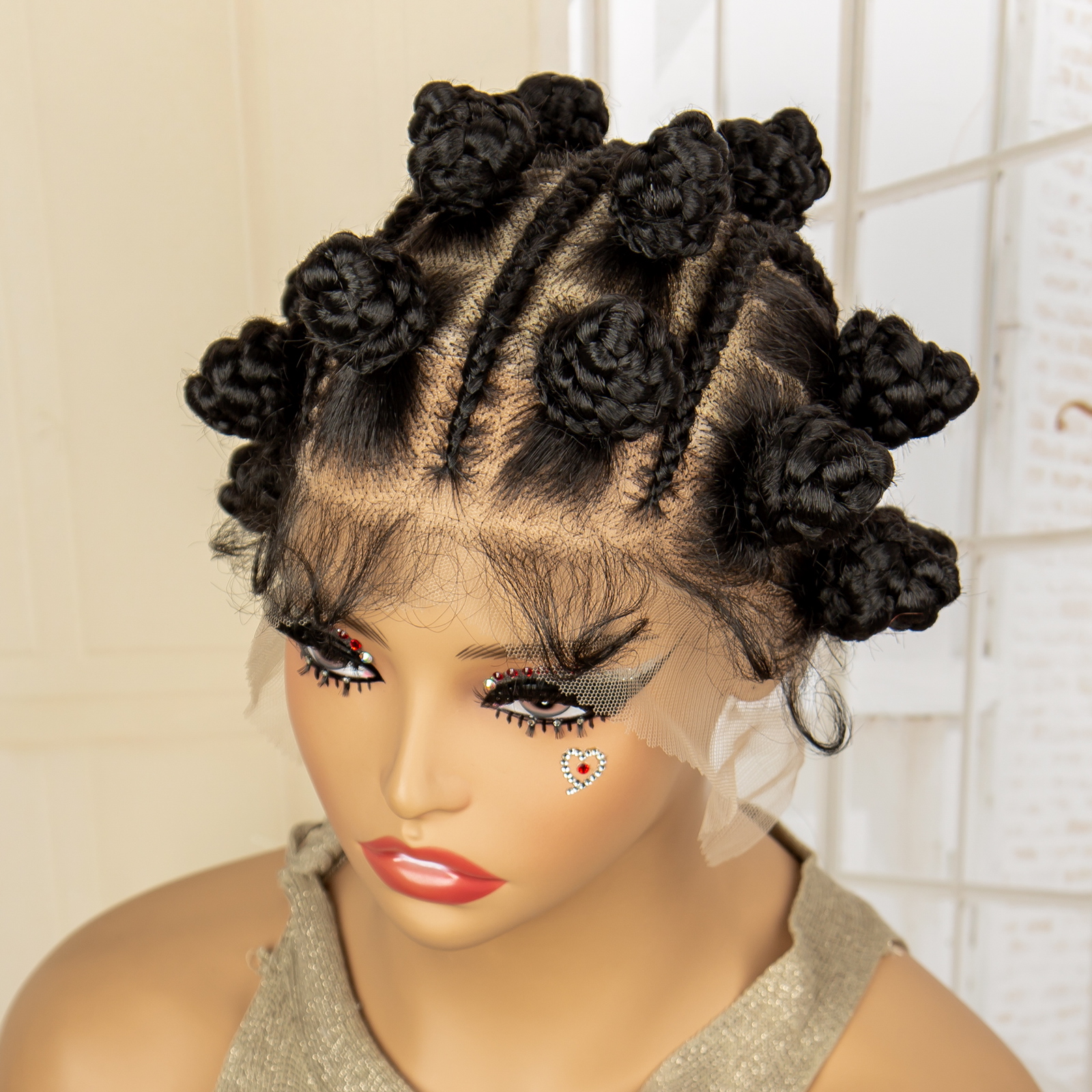 Full Lace Bantu Knots Synthetic Braid Wig Knotless Heat Resistant Crochet Braiding Wigs For Black Women Distressed Box Braided Wig