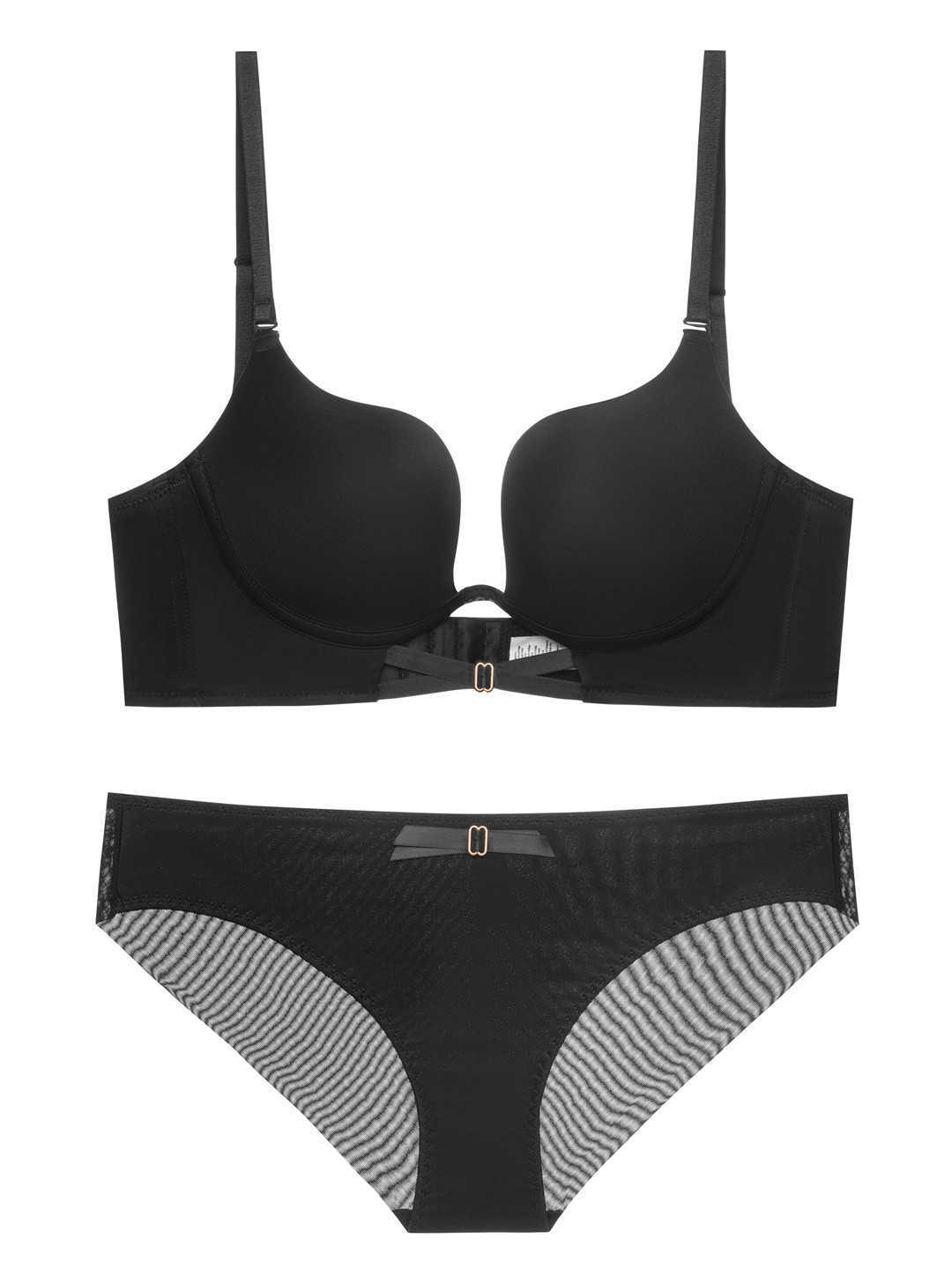 sexy chicken heart gathering bra set with smooth and seamless U-shaped low cut backless bra and small chest bra 250315