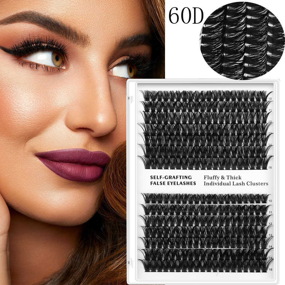 60D Hot Melt Fleece Segmented False Eyelash 14 Rows Natural Grafting Single Cluster Eyelash Curling Self Adhesive Eyelash W250324