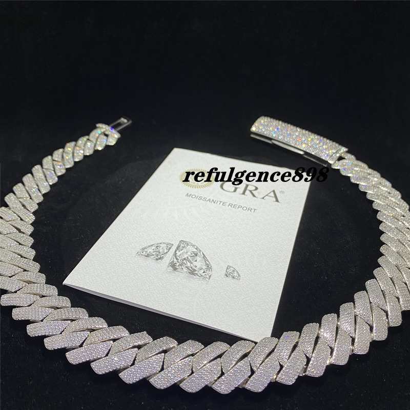 Custom 20mm Width 4 Rows Vvs Moissanite Cuban Link Chain S925 Bling Diamond Heavy Miami Necklace Fashion Hip Hop