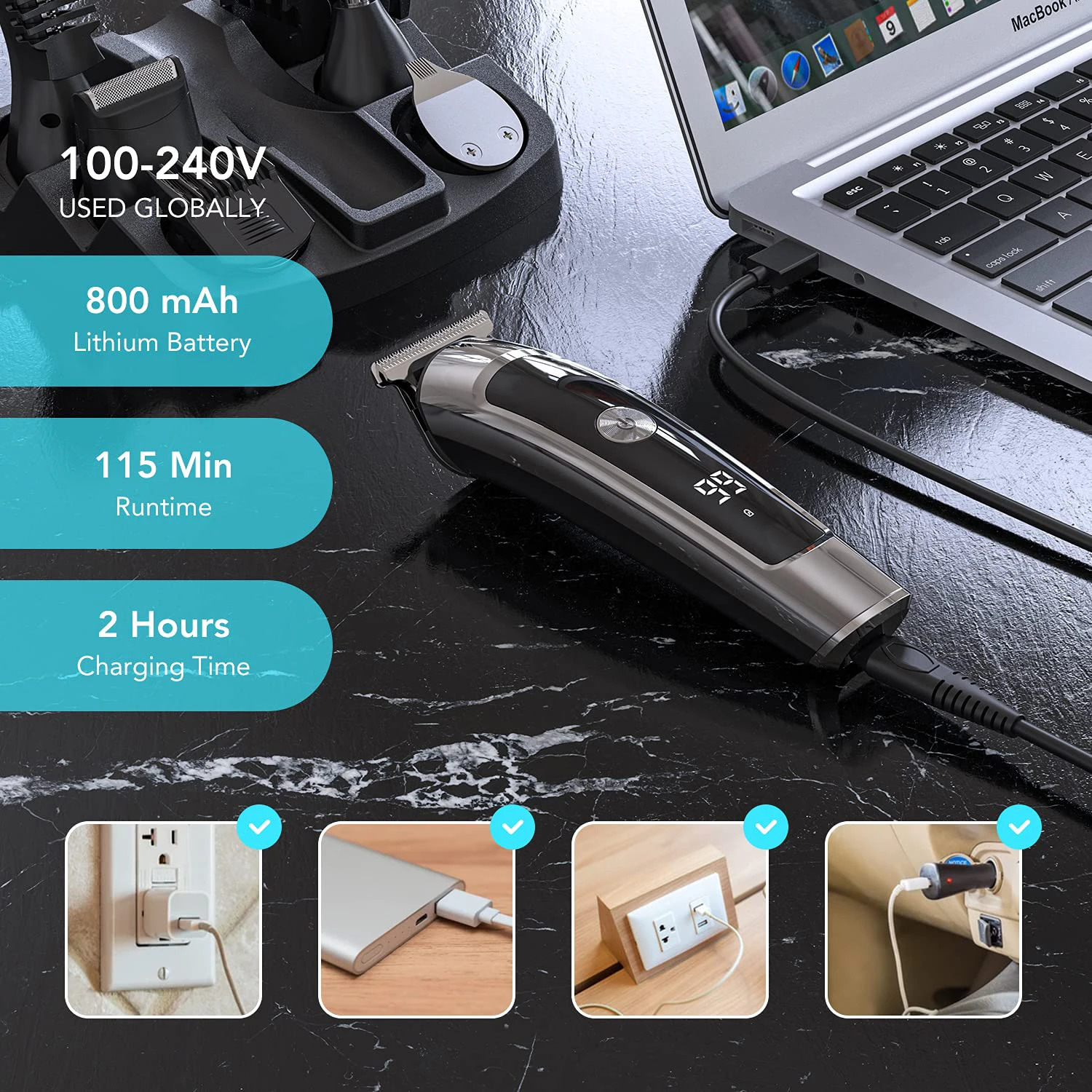 Surker 6 In 1 Multifunctional Hair Electric Trimmer Mens Facial Body Shaver Waterproof Hair Clipper USB Machine FK8788 250325