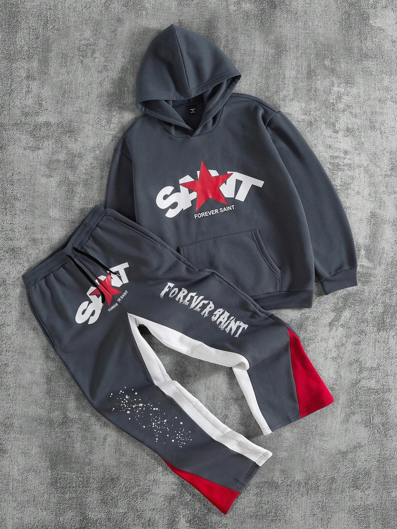 fashion letter star pattern hoodie Y2K men clothing Harajuku women casual chic stitching sports pants couple suit sportswear 250324