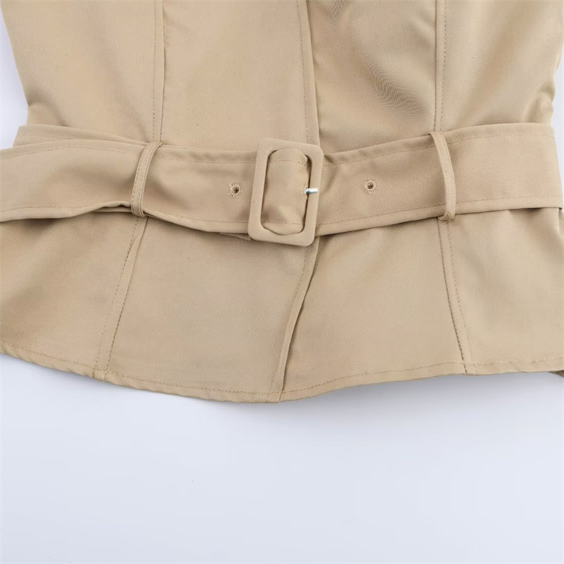 2025 Spring New Product Women's Fashion Matching Belt Hanging Neck Collar Splicing Fashion Sleeveless Horse Clip Flip Collar Top