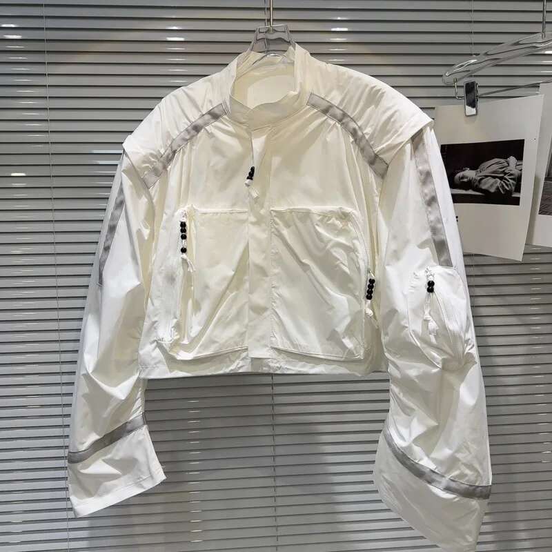 Fashion Spring New Arrival Women's Pocket Design Stand Collar Short Jacket Trendy Contrast Color Coats Female