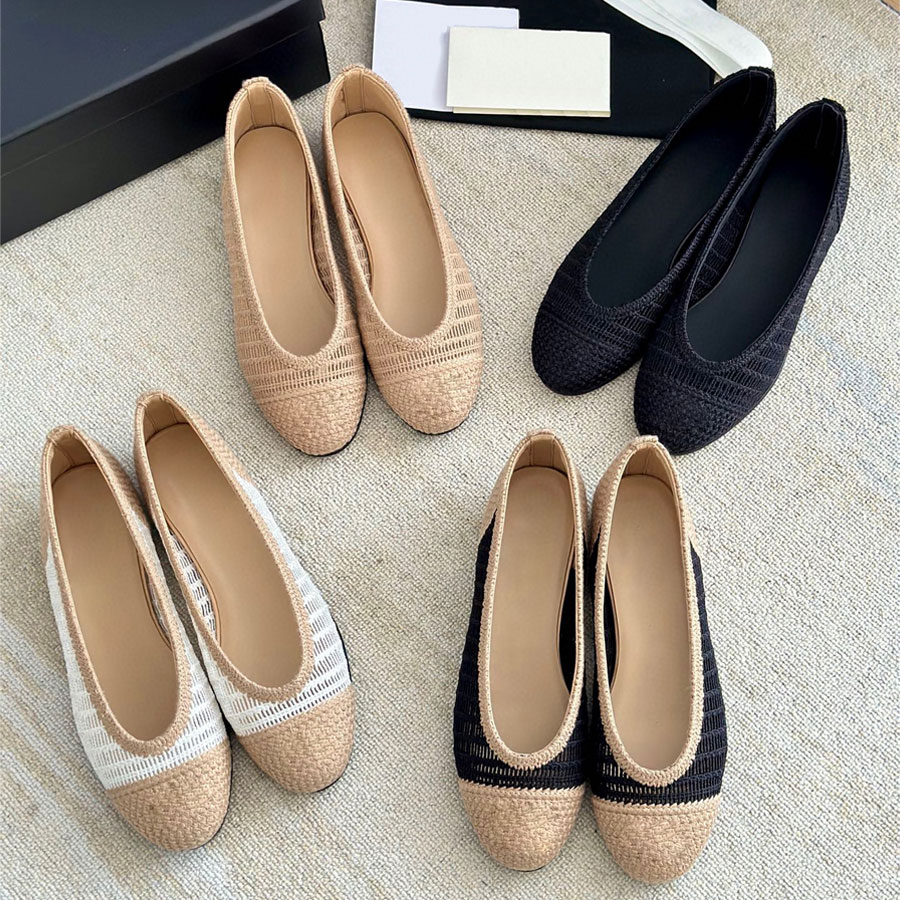 Top quality New mesh Ballet Flat Dress shoes Loafers Real leather womens slip on shoes Luxury designer shoes Flat sandal Factory footwear Black apricot white