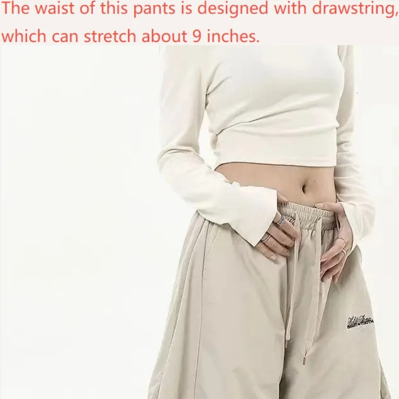 Casual and fashionable sports pants with retro matching oversized womens wide leg low waist handle commodity Y2K hiphop streetwear 250324