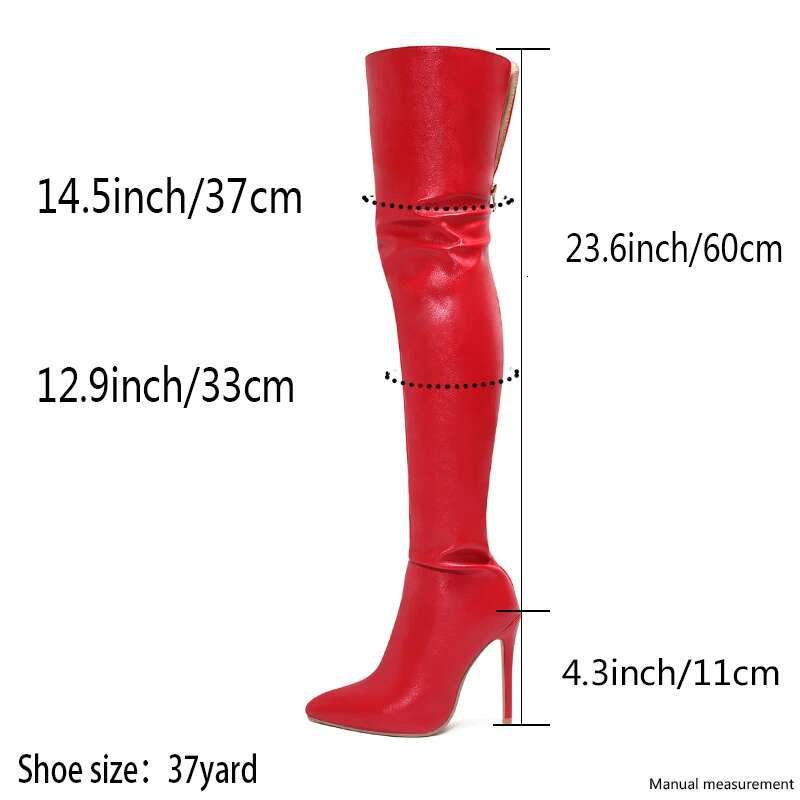 Heels Red Women Over The Knee With Back Zip Pointed Toe Big Size 46 Stiletto Thigh High Boots Lady Shoes