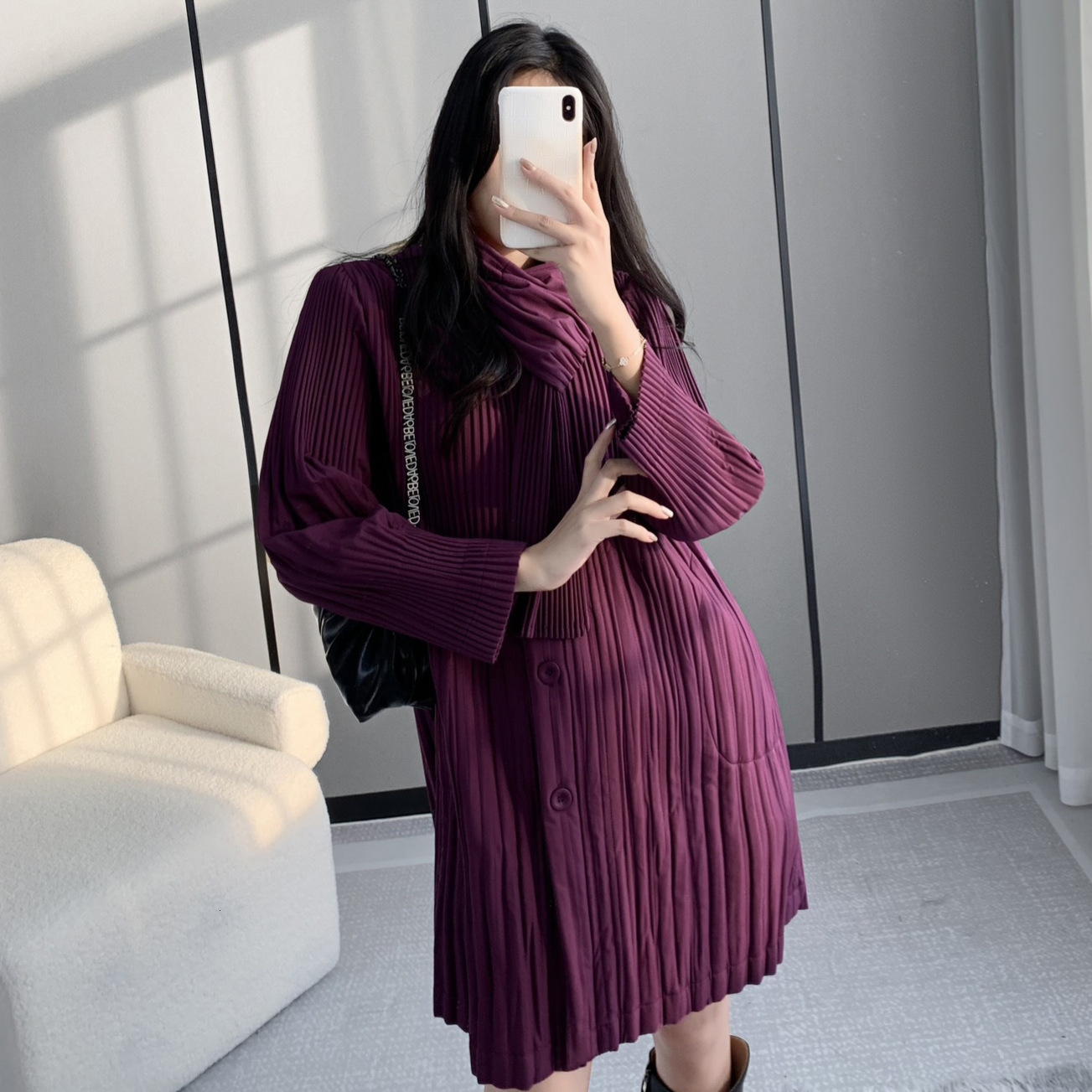 Winter high-end pleated design mid to long cotton women's outerwear warm and fashionable mother's clothing