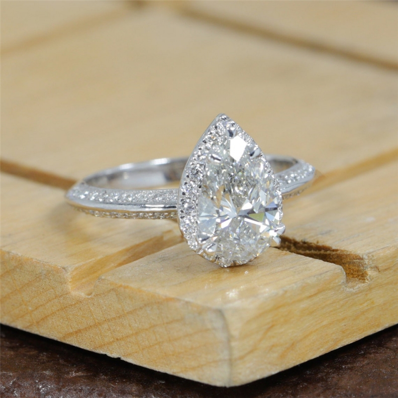 Jewelry White Gold Ring For Women 14K 18K Solid Gold 1.5 Carat Pear Halo Lab Diamond Engagement Ring IGI CVD HPHT Diamond Womens Gold Ring