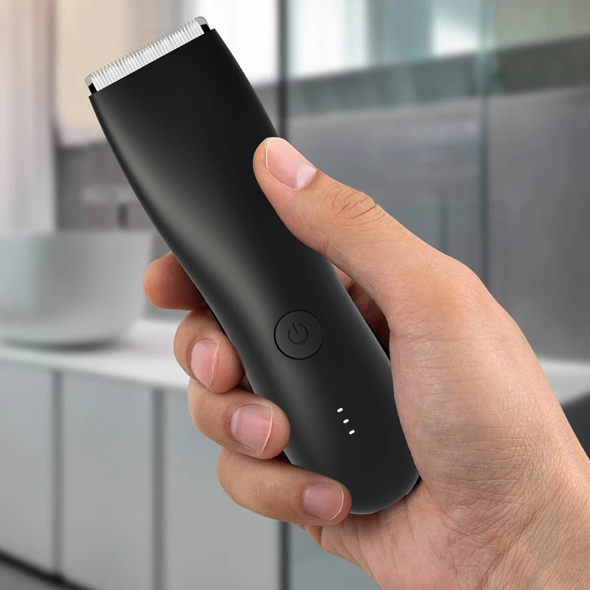 Electric Groin Hair Trimmer with Replaceable Ceramic Blades Waterproof Wet-Dry Functionality Standing Recharge Dock 250324